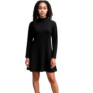 COS A-Line Midi-Length Mock Neck Minimalist Long Sleeve Dress, Black, Size XS